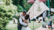 Healing Manor Hotel Grimsby Gardens tipi wedding kiss